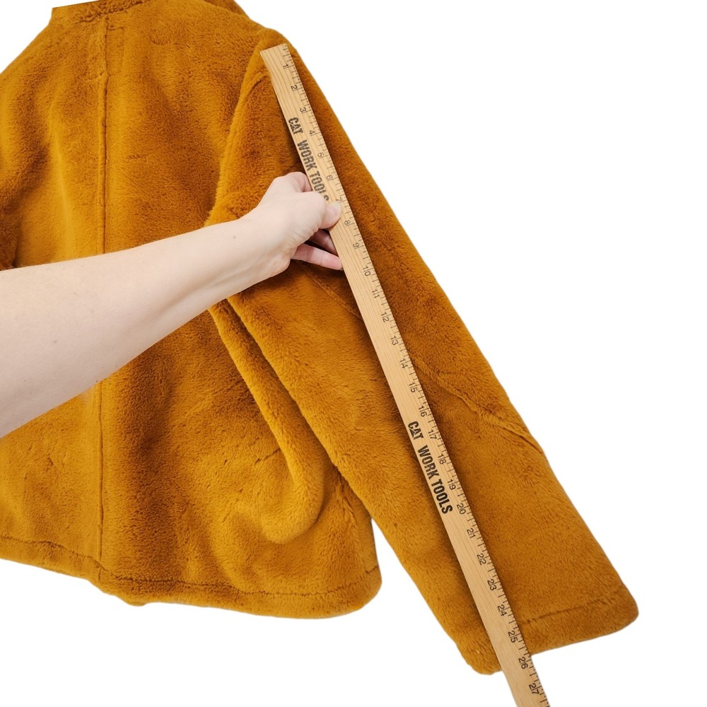 Avec Les Filles Faux Fur‎ Coat XL Women Mustard Yellow Teddy Jacket Plush Luxury - Picture 8 of 12